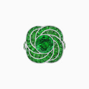 Art Deco-Inspired Swirl Halo Ring Mounting with French-Cut Accents Custom Center Stone | Floral Geometry | Hand-Finished Detail - Shahin Jewelry